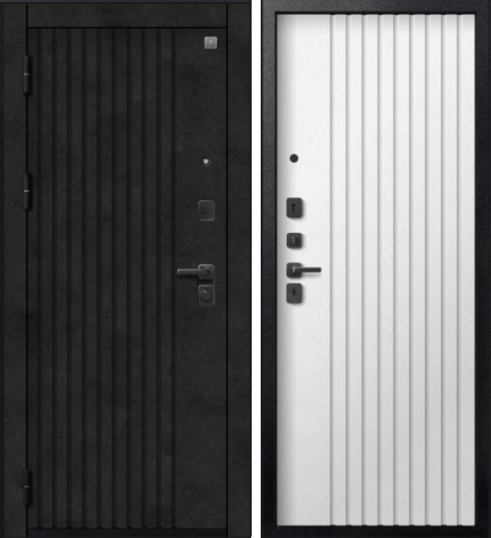 Дверь V-15 Черный муар + Бетон темный - Софт ясень белый DIS007352