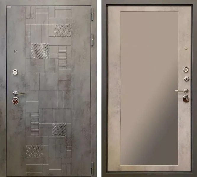 Фото Дверь Ратибор Тетрис 3К Зеркало бетон тёмный / бетон светлый DIS006496